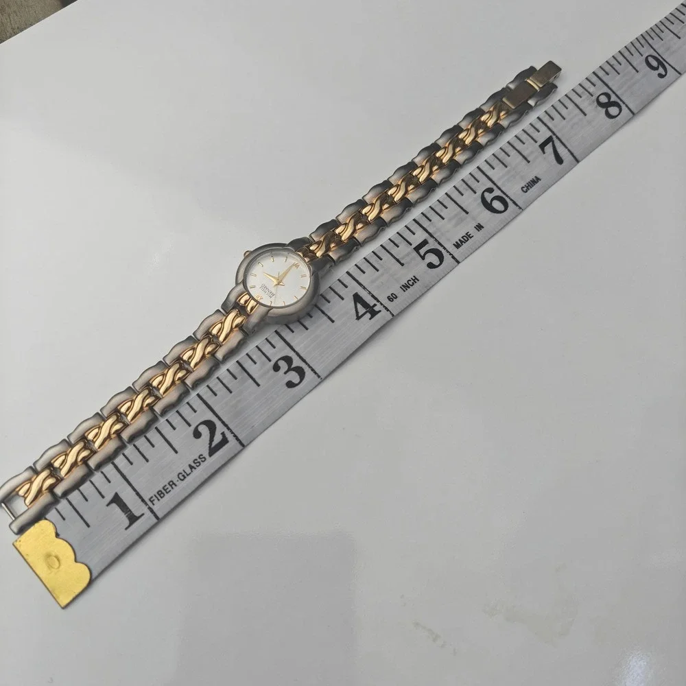 Michele Bernard Two Tone Women Watch Silver Gold Braided Link Case Fold Over